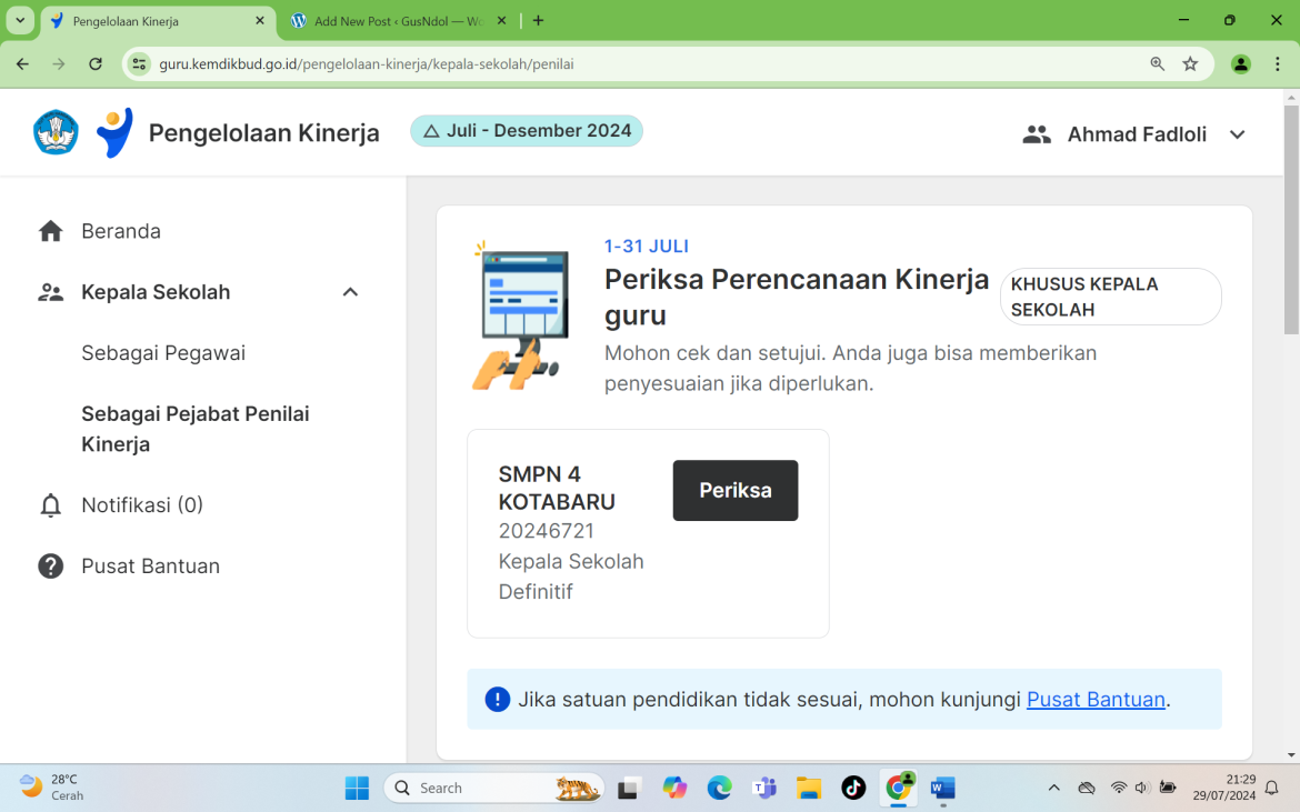Cara Mudah Menyetujui Perencanaan Kinerja Guru di Platform Merdeka mengajar (PMM)