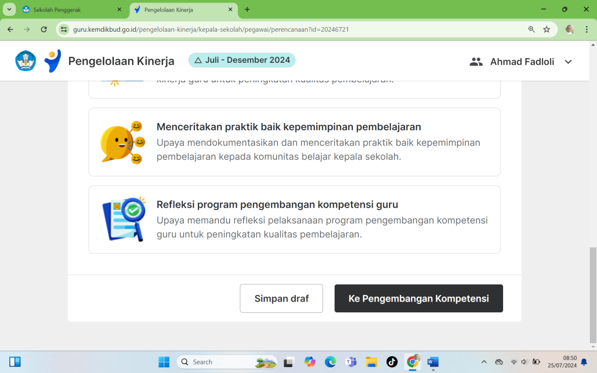 Menyusun Rencana Kinerja Kepala Sekolah Tahap “Pengembangan Kompetensi Perencanaan”  